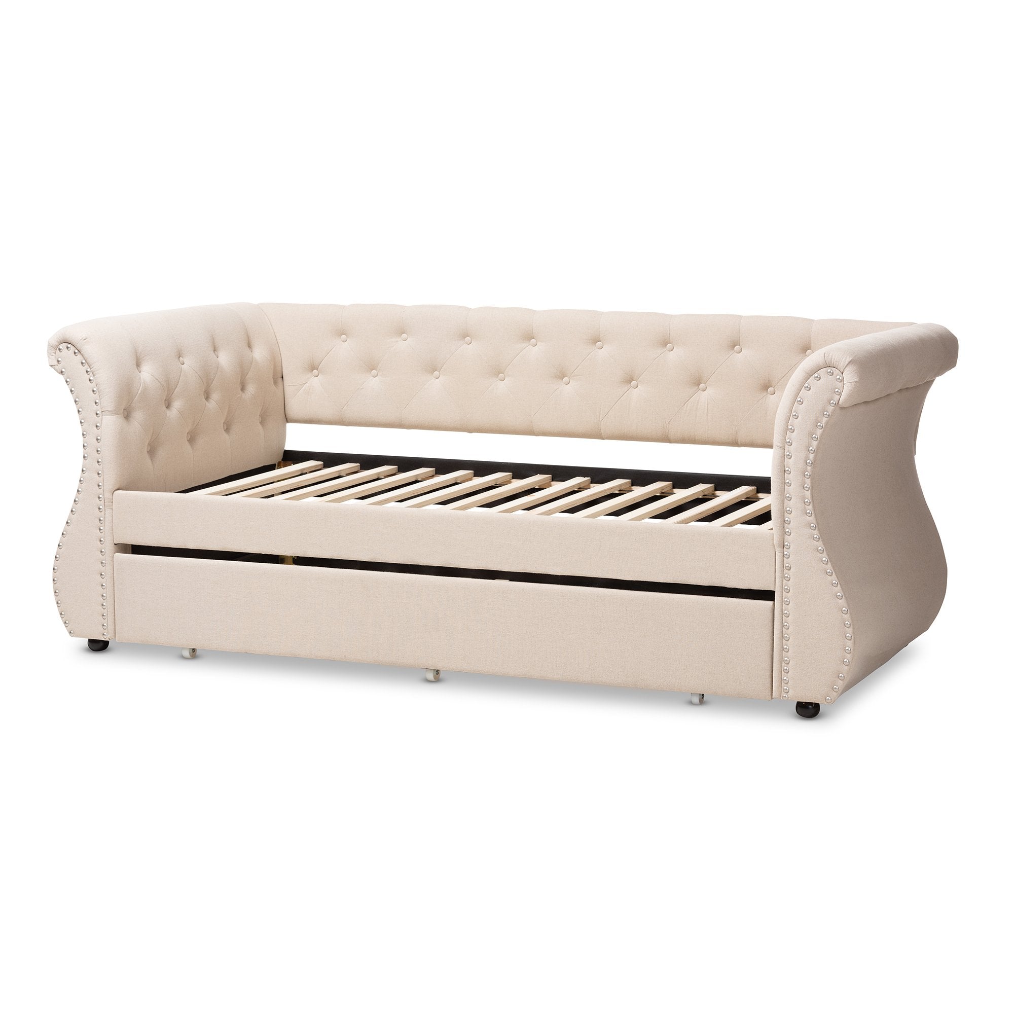 Baxton Studio Cherine Classic and Contemporary Beige Fabric Upholstered Daybed with Trundle