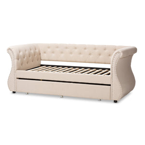 Baxton Studio Cherine Classic and Contemporary Beige Fabric Upholstered Daybed with Trundle