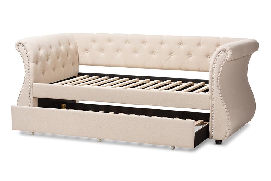 Baxton Studio Cherine Classic and Contemporary Beige Fabric Upholstered Daybed with Trundle