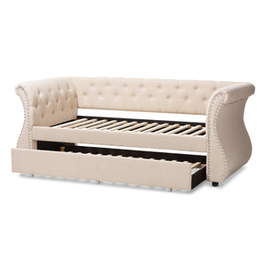 Baxton Studio Cherine Classic and Contemporary Beige Fabric Upholstered Daybed with Trundle