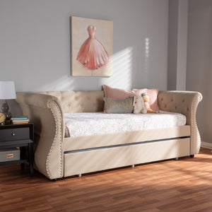 Baxton Studio Cherine Classic and Contemporary Beige Fabric Upholstered Daybed with Trundle