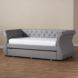 Baxton Studio Cherine Classic and Contemporary Grey Fabric Upholstered Daybed with Trundle