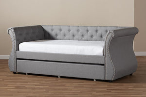 Baxton Studio Cherine Classic and Contemporary Grey Fabric Upholstered Daybed with Trundle