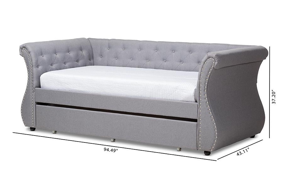 Baxton Studio Cherine Classic and Contemporary Grey Fabric Upholstered Daybed with Trundle