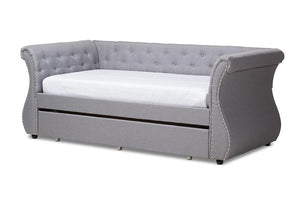 Baxton Studio Cherine Classic and Contemporary Grey Fabric Upholstered Daybed with Trundle