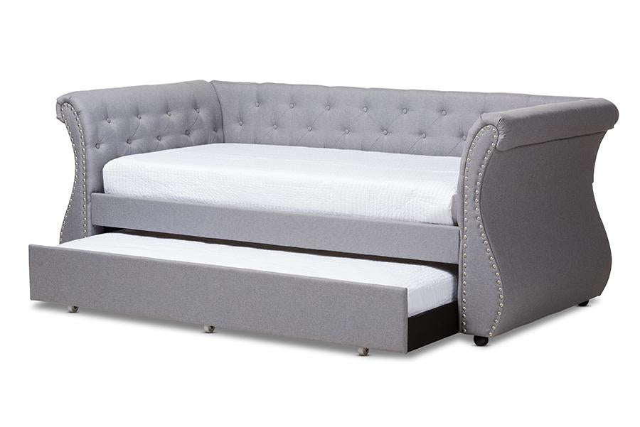 Baxton Studio Cherine Classic and Contemporary Grey Fabric Upholstered Daybed with Trundle