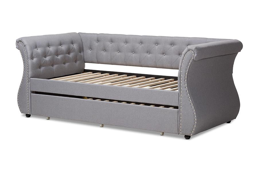 Baxton Studio Cherine Classic and Contemporary Grey Fabric Upholstered Daybed with Trundle