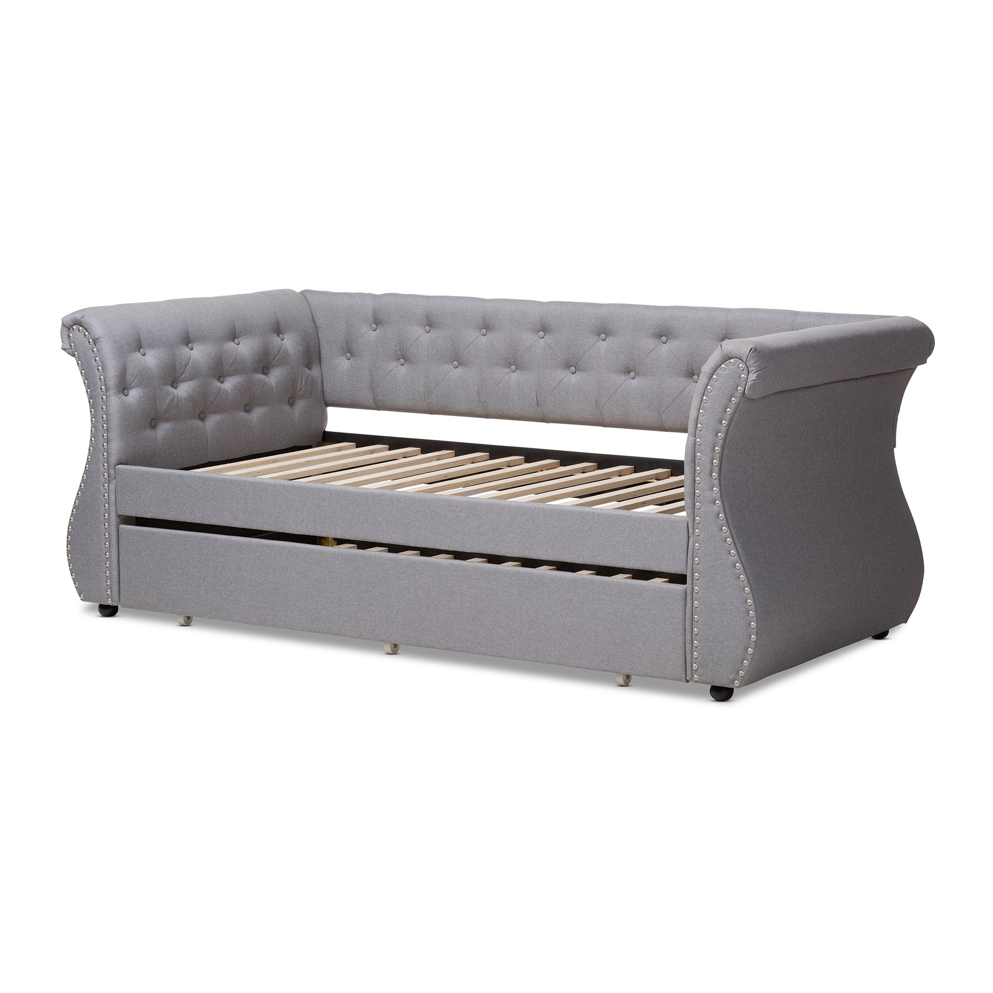 Baxton Studio Cherine Classic and Contemporary Grey Fabric Upholstered Daybed with Trundle