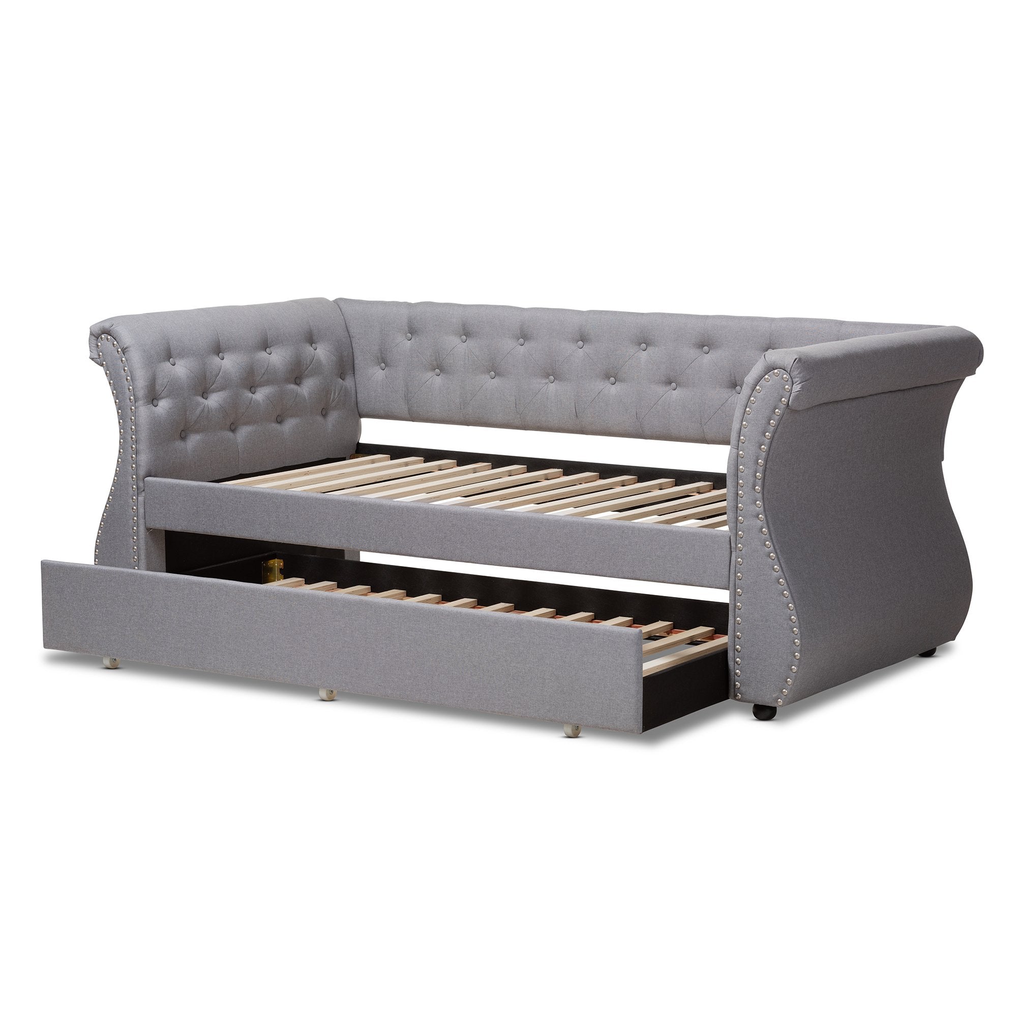 Baxton Studio Cherine Classic and Contemporary Grey Fabric Upholstered Daybed with Trundle