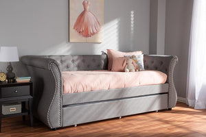 Baxton Studio Cherine Classic and Contemporary Grey Fabric Upholstered Daybed with Trundle