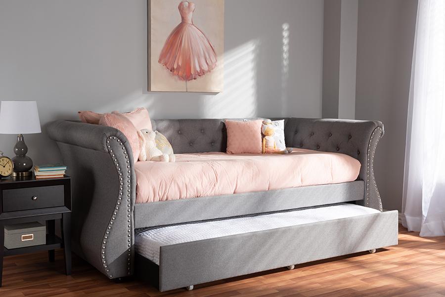 Baxton Studio Cherine Classic and Contemporary Grey Fabric Upholstered Daybed with Trundle