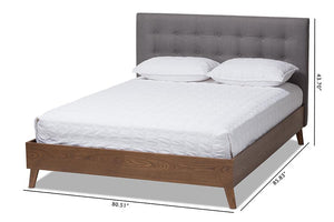 Baxton Studio Alinia Mid-century Retro Modern Grey Fabric Upholstered Walnut Wood King Size Platform Bed