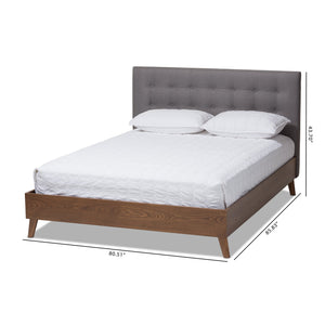 Baxton Studio Alinia Mid-century Retro Modern Grey Fabric Upholstered Walnut Wood King Size Platform Bed