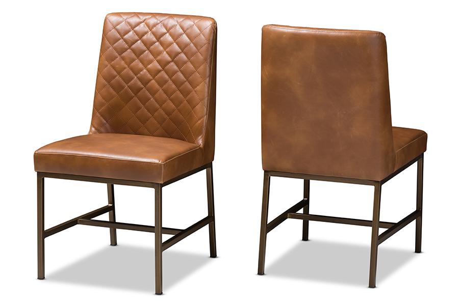 Baxton Studio Margaux Modern Luxe Light Brown Faux Leather Upholstered Dining Chair (Set of 2)