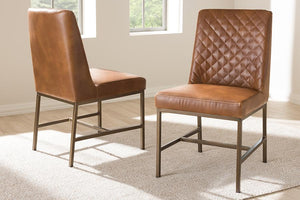 Baxton Studio Margaux Modern Luxe Light Brown Faux Leather Upholstered Dining Chair (Set of 2)