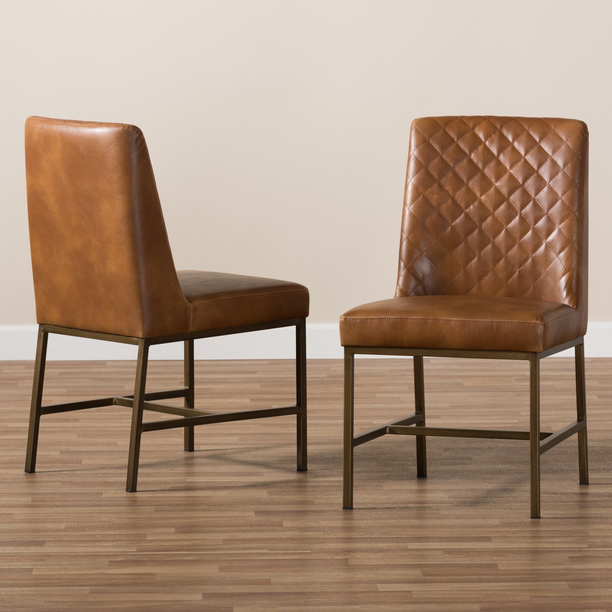 Baxton Studio Margaux Modern Luxe Light Brown Faux Leather Upholstered Dining Chair (Set of 2)