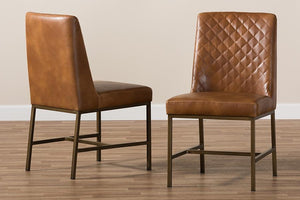 Baxton Studio Margaux Modern Luxe Light Brown Faux Leather Upholstered Dining Chair (Set of 2)