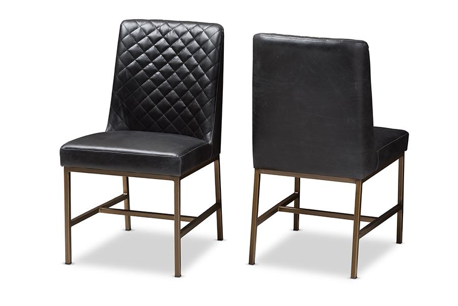 Baxton Studio Margaux Modern Luxe Black Faux Leather Upholstered Dining Chair (Set of 2)