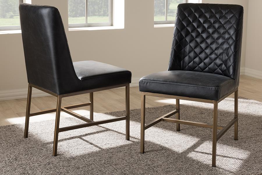 Baxton Studio Margaux Modern Luxe Black Faux Leather Upholstered Dining Chair (Set of 2)