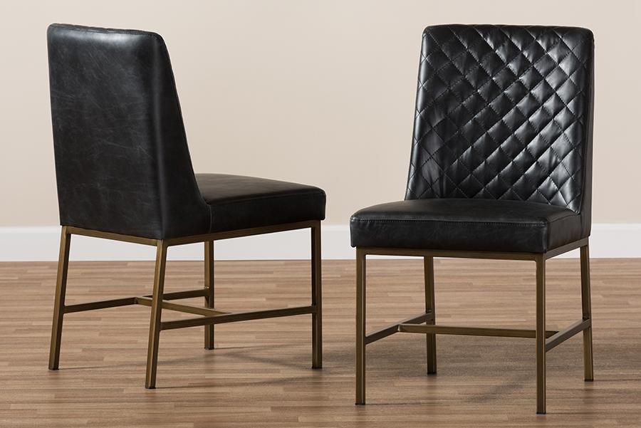 Baxton Studio Margaux Modern Luxe Black Faux Leather Upholstered Dining Chair (Set of 2)