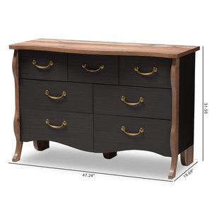 Baxton Studio Romilly Country Cottage Farmhouse Black and Oak-Finished Wood 7-Drawer Dresser