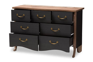 Baxton Studio Romilly Country Cottage Farmhouse Black and Oak-Finished Wood 7-Drawer Dresser