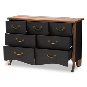 Baxton Studio Romilly Country Cottage Farmhouse Black and Oak-Finished Wood 7-Drawer Dresser