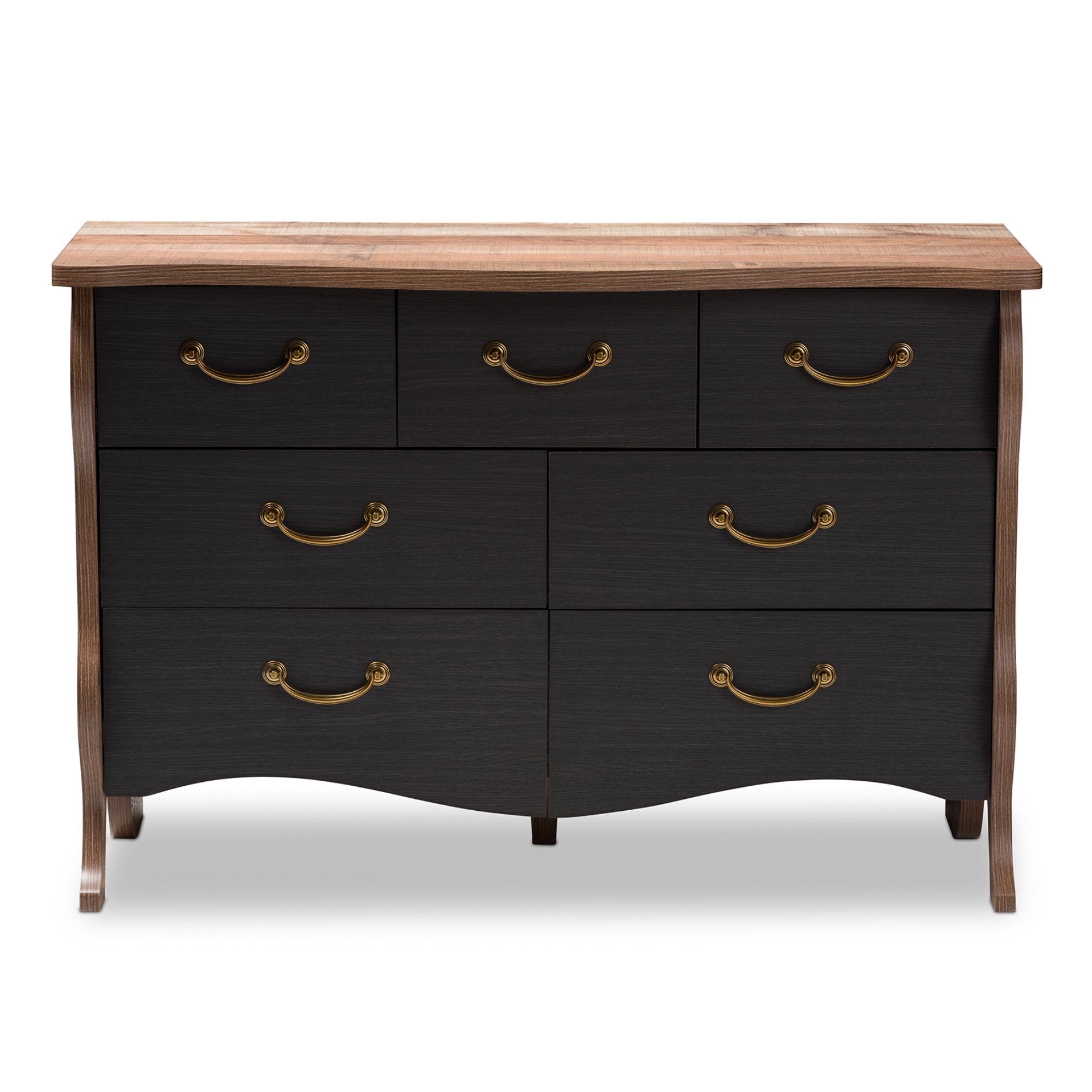 Baxton Studio Romilly Country Cottage Farmhouse Black and Oak-Finished Wood 7-Drawer Dresser