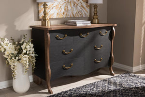 Baxton Studio Romilly Country Cottage Farmhouse Black and Oak-Finished Wood 7-Drawer Dresser