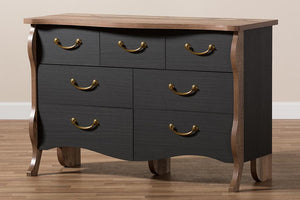 Baxton Studio Romilly Country Cottage Farmhouse Black and Oak-Finished Wood 7-Drawer Dresser