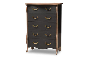 Baxton Studio Romilly Country Cottage Farmhouse Black and Oak-Finished Wood 5-Drawer Chest