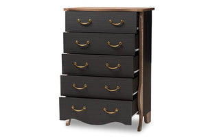 Baxton Studio Romilly Country Cottage Farmhouse Black and Oak-Finished Wood 5-Drawer Chest