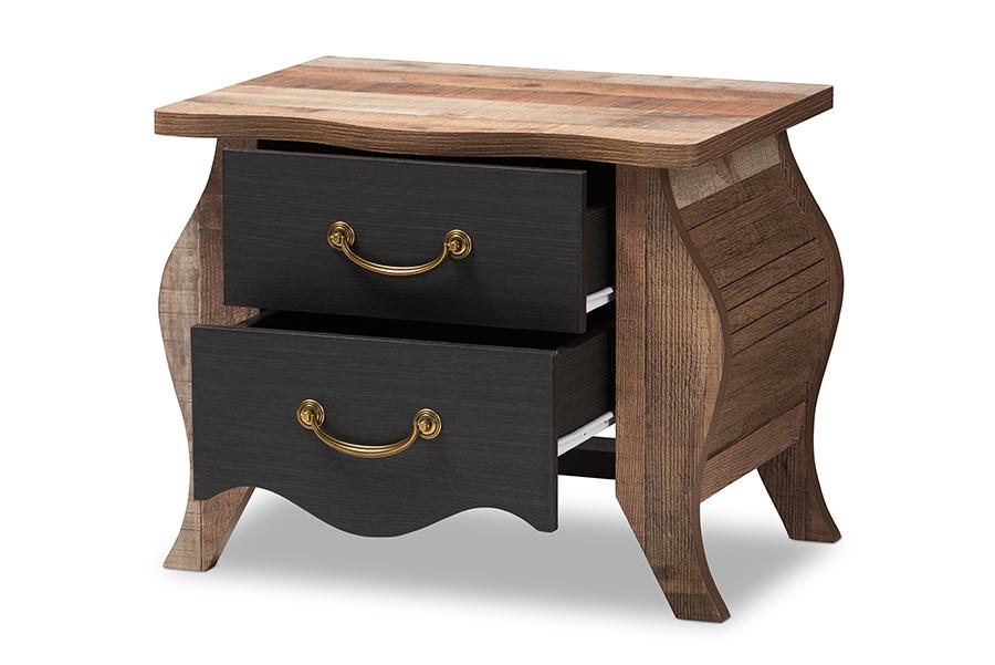 Baxton Studio Romilly Country Cottage Farmhouse Black and Oak-Finished Wood 2-Drawer Nightstand