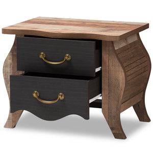 Baxton Studio Romilly Country Cottage Farmhouse Black and Oak-Finished Wood 2-Drawer Nightstand