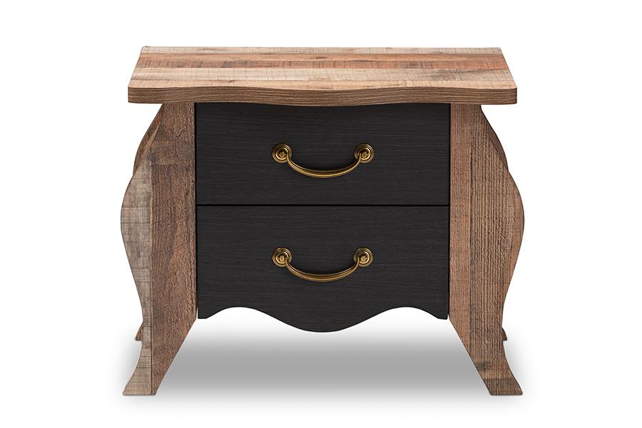 Baxton Studio Romilly Country Cottage Farmhouse Black and Oak-Finished Wood 2-Drawer Nightstand