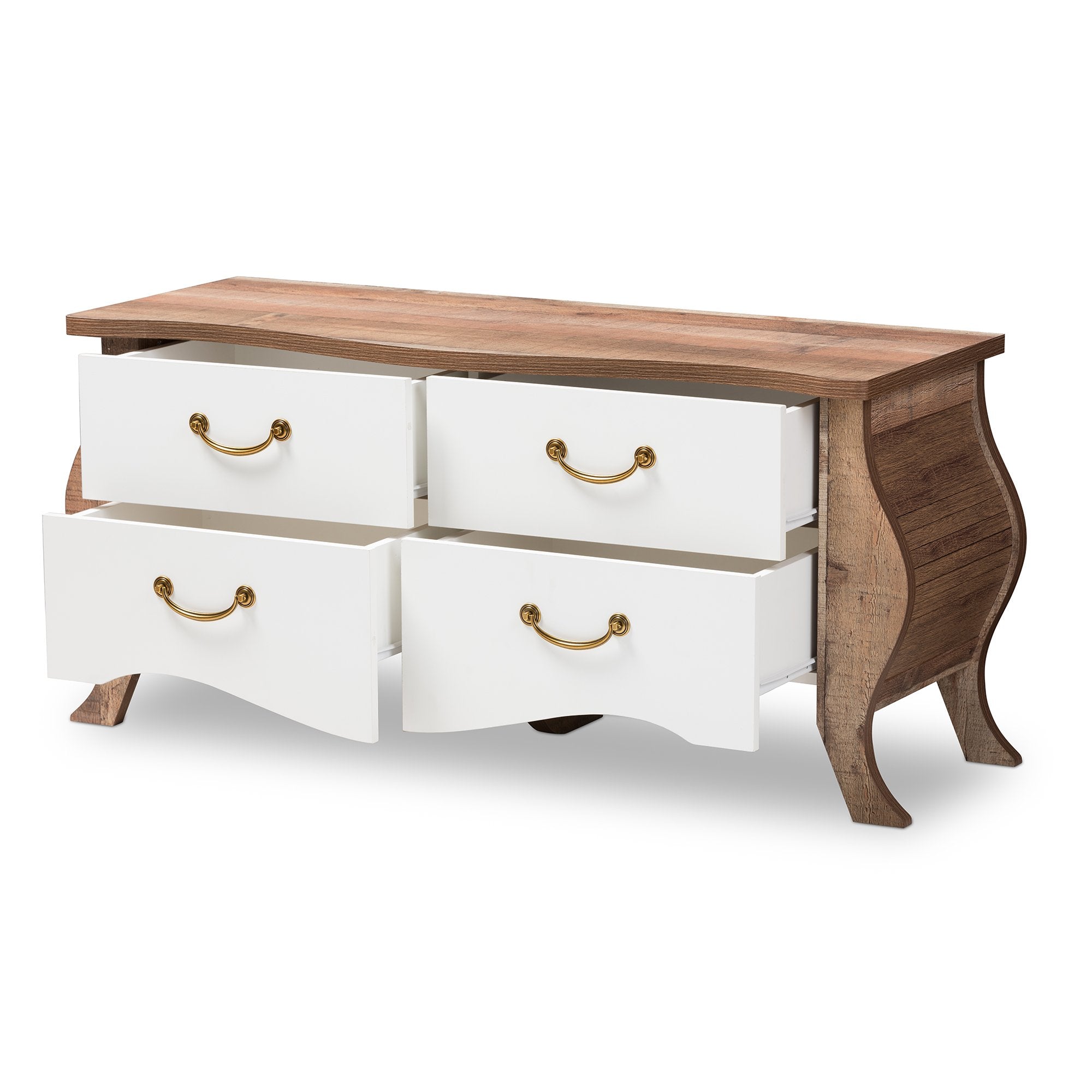 Baxton Studio Raynell Country Cottage Farmhouse Antique White and Oak-Finished Wood 4-Drawer Cabinet