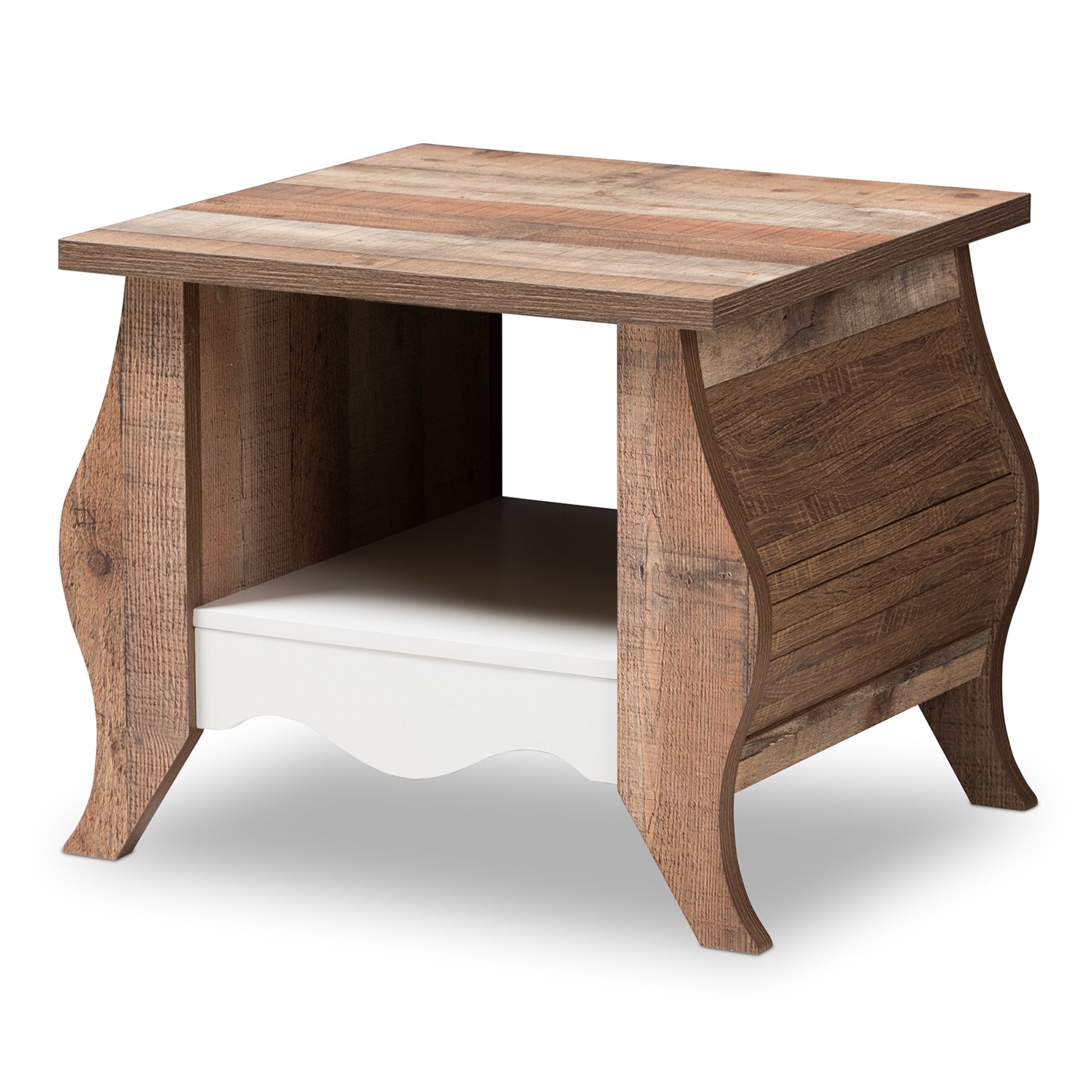 Baxton Studio Raynell Country Cottage Farmhouse White and Oak-Finished End Table