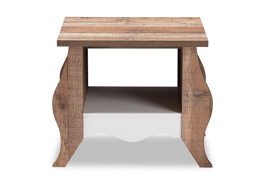 Baxton Studio Raynell Country Cottage Farmhouse White and Oak-Finished End Table