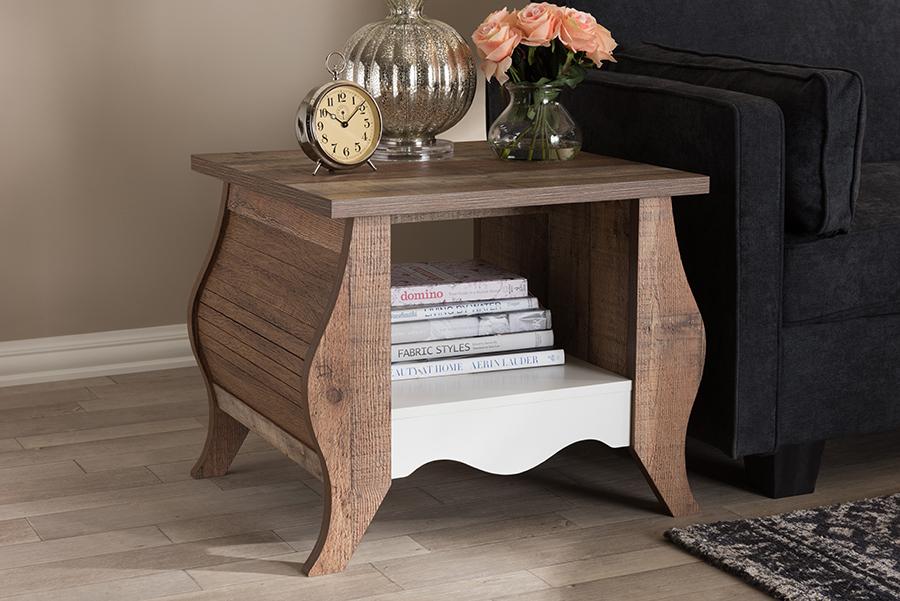 Baxton Studio Raynell Country Cottage Farmhouse White and Oak-Finished End Table