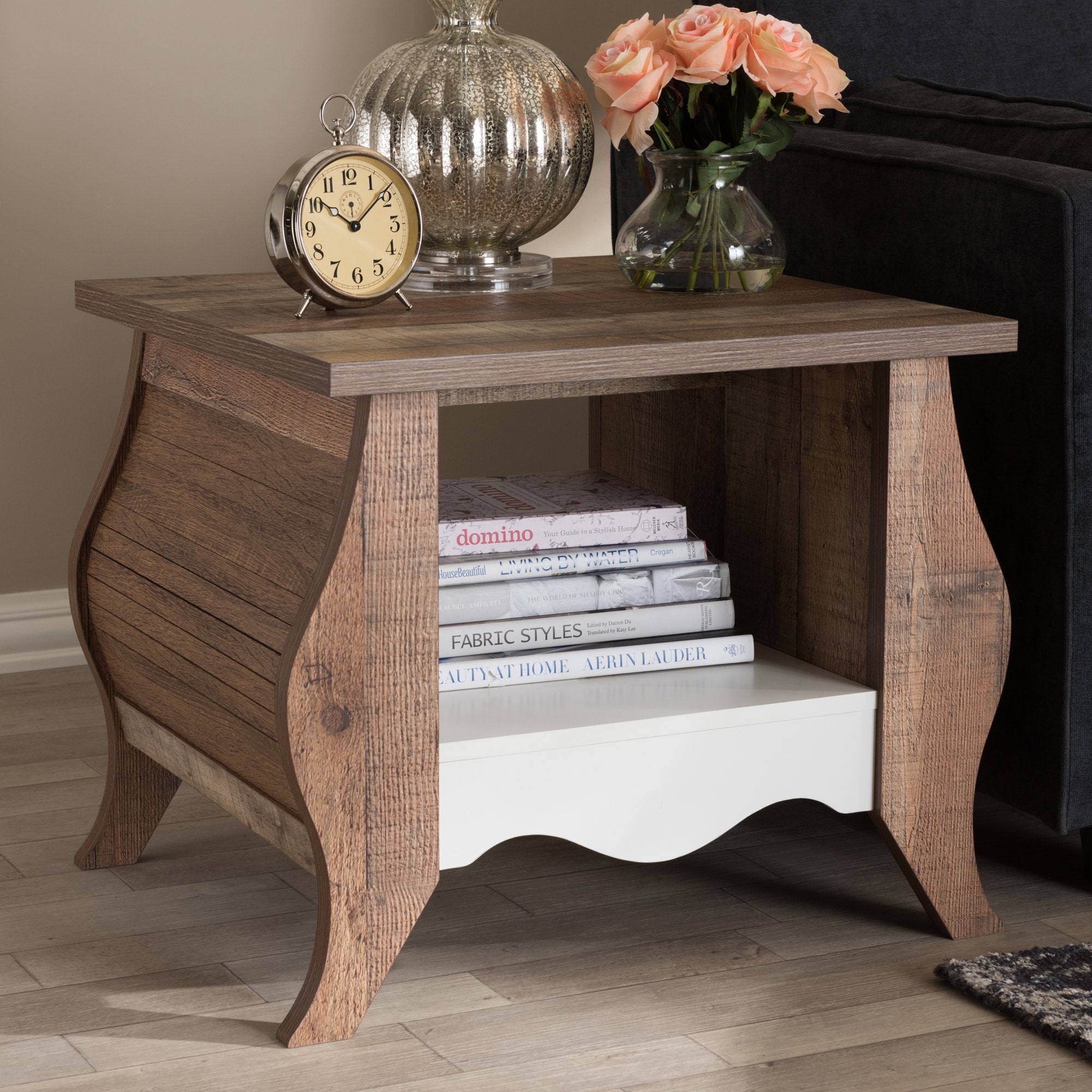 Baxton Studio Raynell Country Cottage Farmhouse White and Oak-Finished End Table