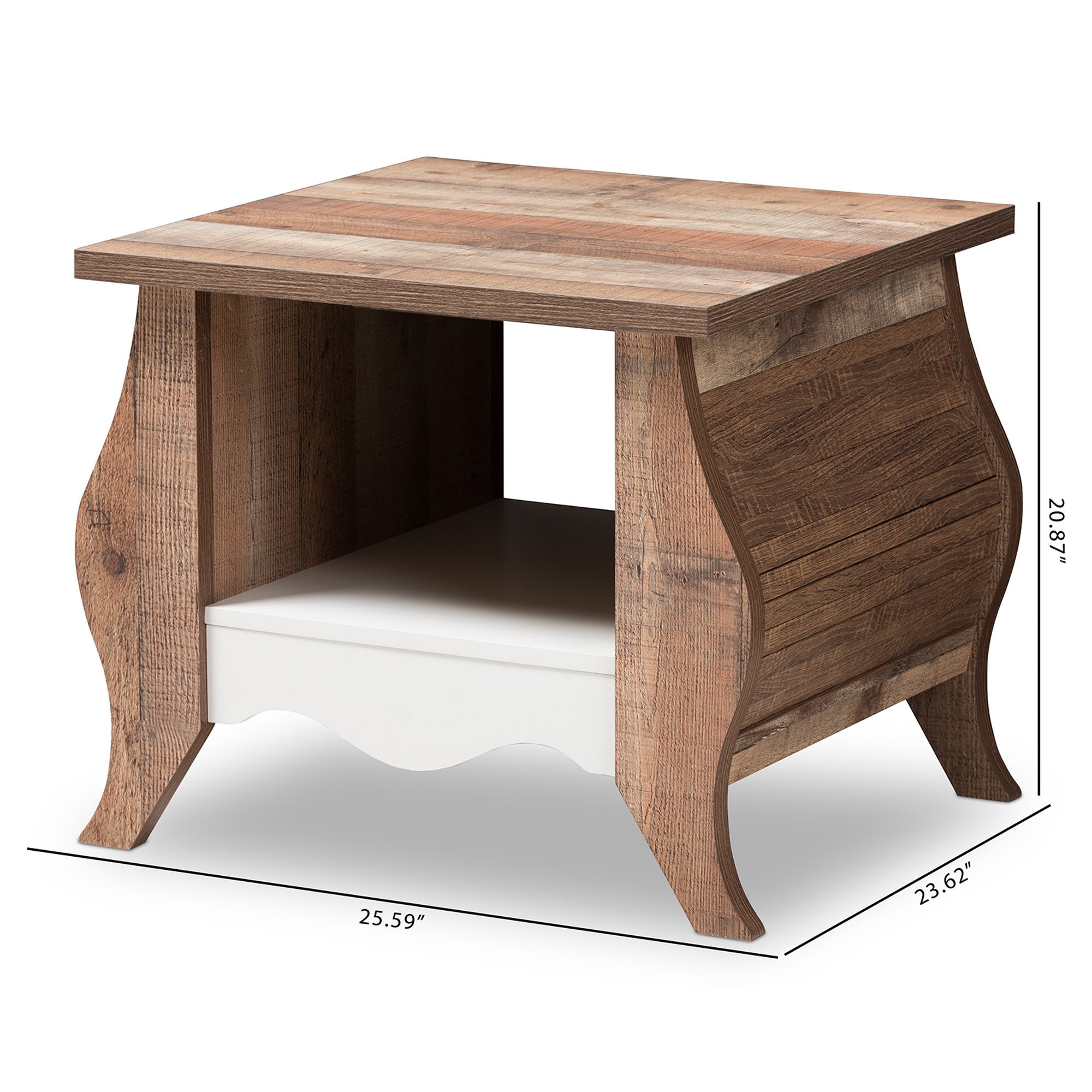 Baxton Studio Raynell Country Cottage Farmhouse White and Oak-Finished End Table