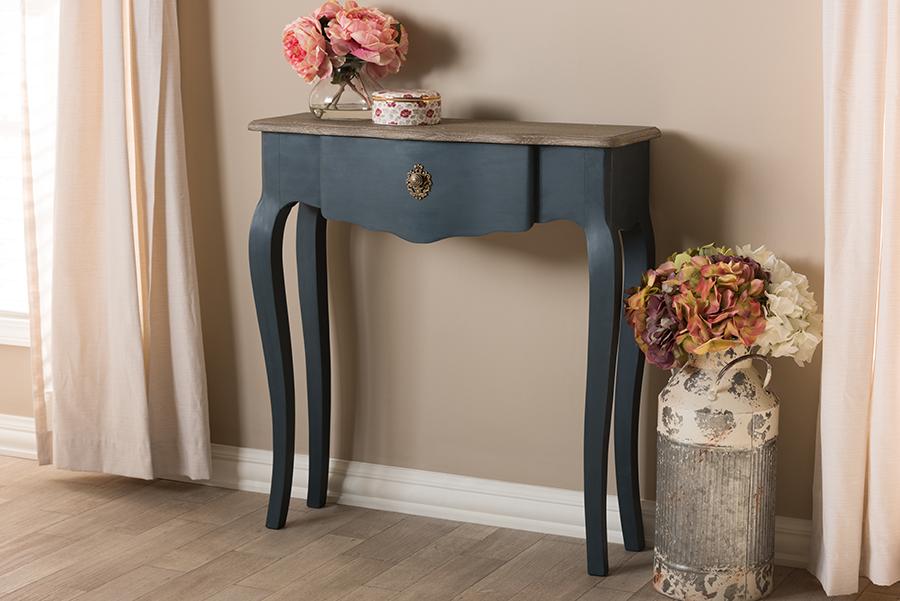 Baxton Studio Mazarine Classic and Provincial Blue Spruce Finished Console Table