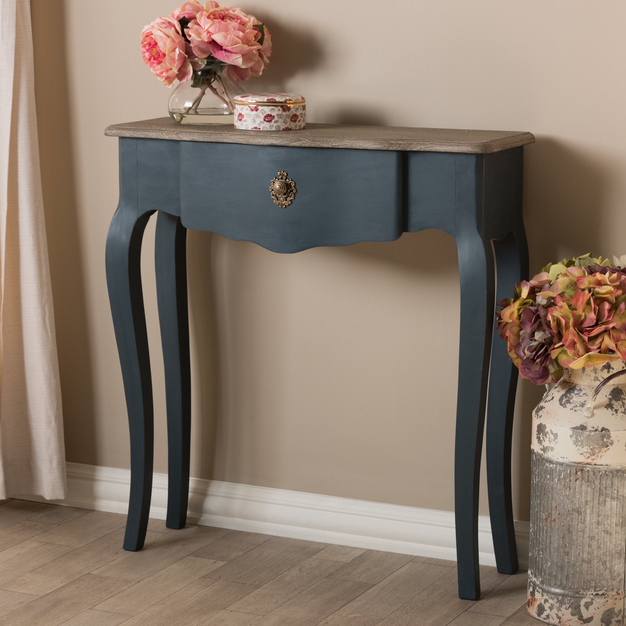 Baxton Studio Mazarine Classic and Provincial Blue Spruce Finished Console Table