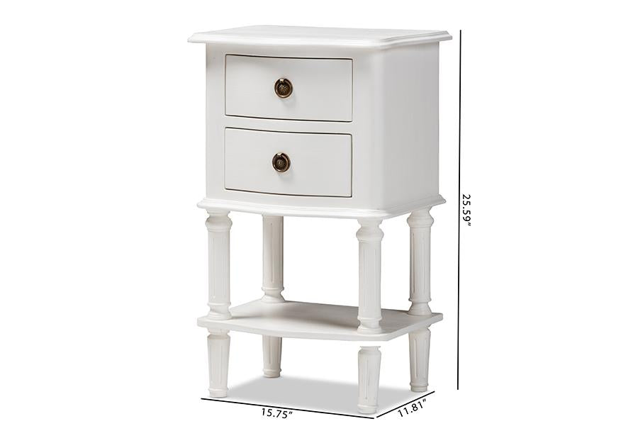 Baxton Studio Audrey Country Cottage Farmhouse White Finished 2-Drawer Nightstand