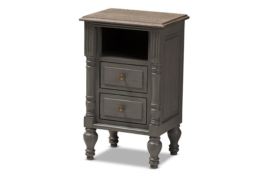 Baxton Studio Noemie Country Cottage Farmhouse Brown Finished 2-Drawer Nightstand