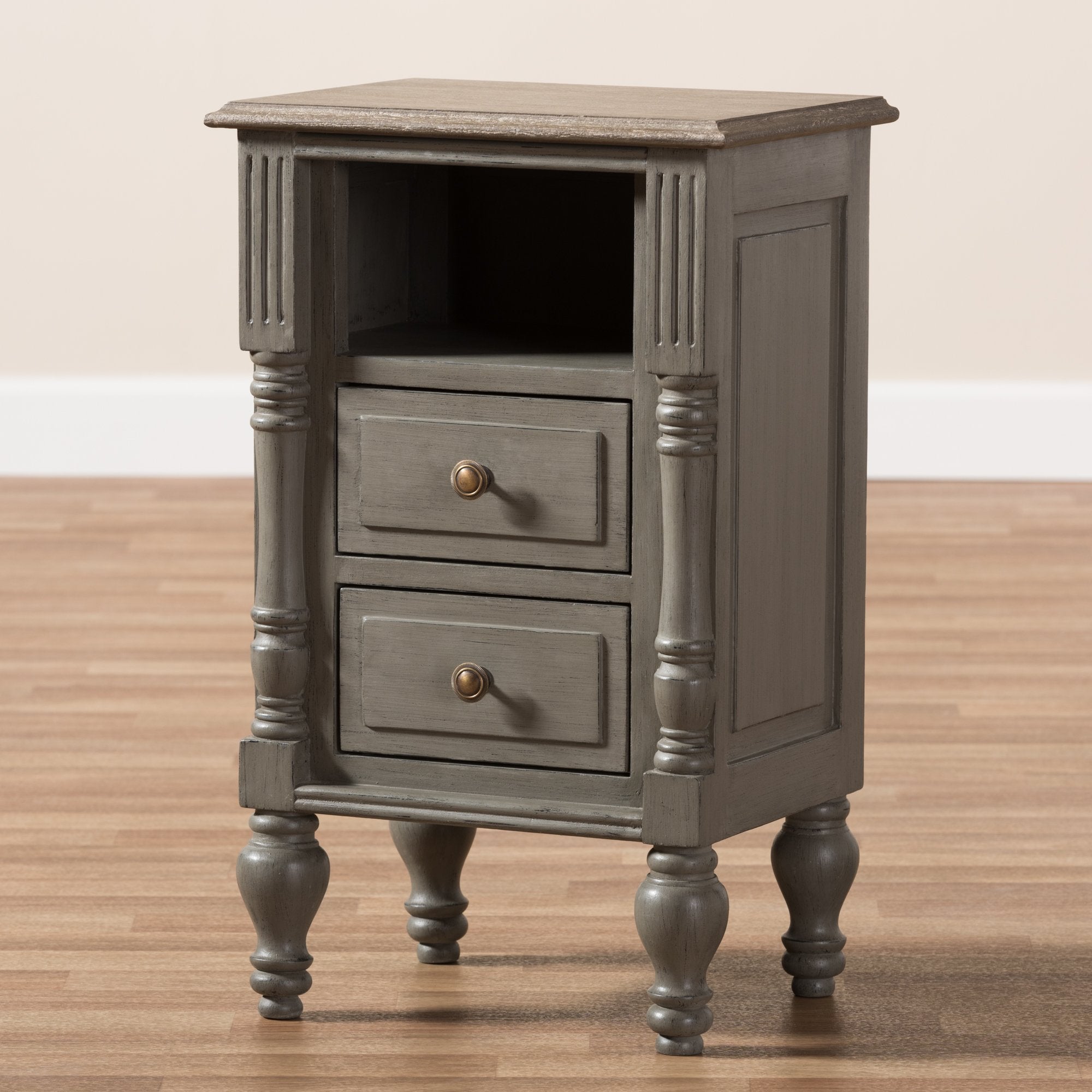 Baxton Studio Noemie Country Cottage Farmhouse Brown Finished 2-Drawer Nightstand