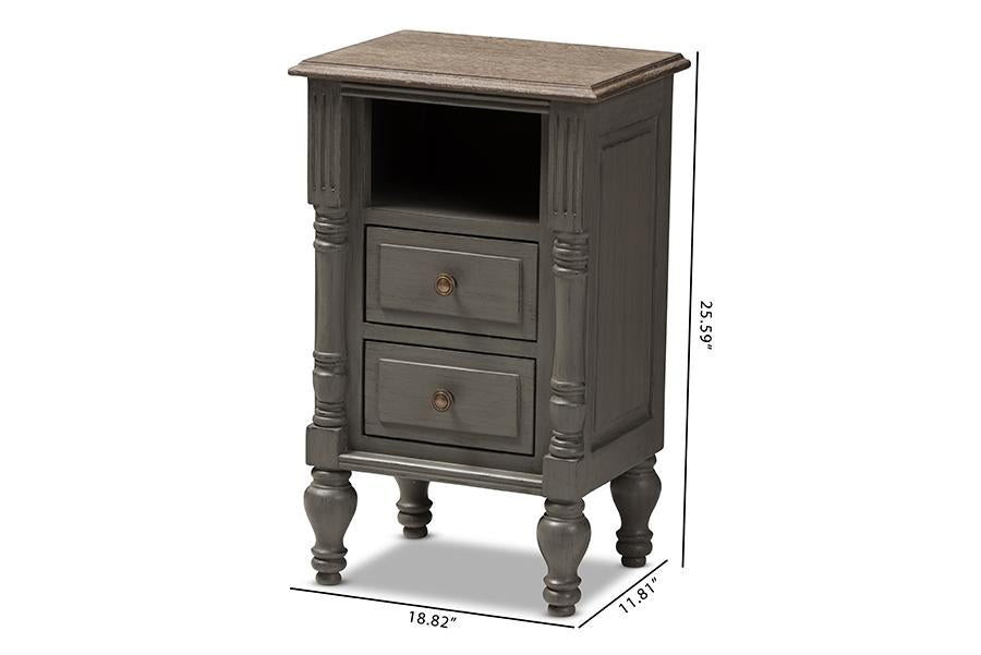 Baxton Studio Noemie Country Cottage Farmhouse Brown Finished 2-Drawer Nightstand