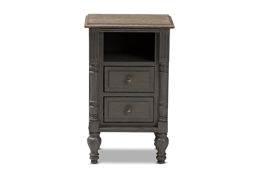 Baxton Studio Noemie Country Cottage Farmhouse Brown Finished 2-Drawer Nightstand