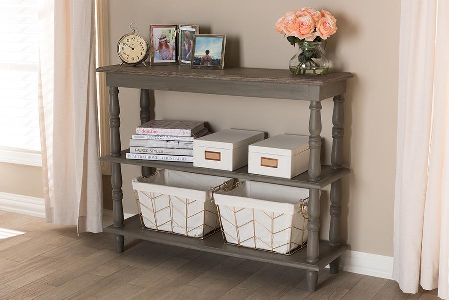 Baxton Studio Nellie Country Cottage Farmhouse Weathered Brown Finished Wood Console Table