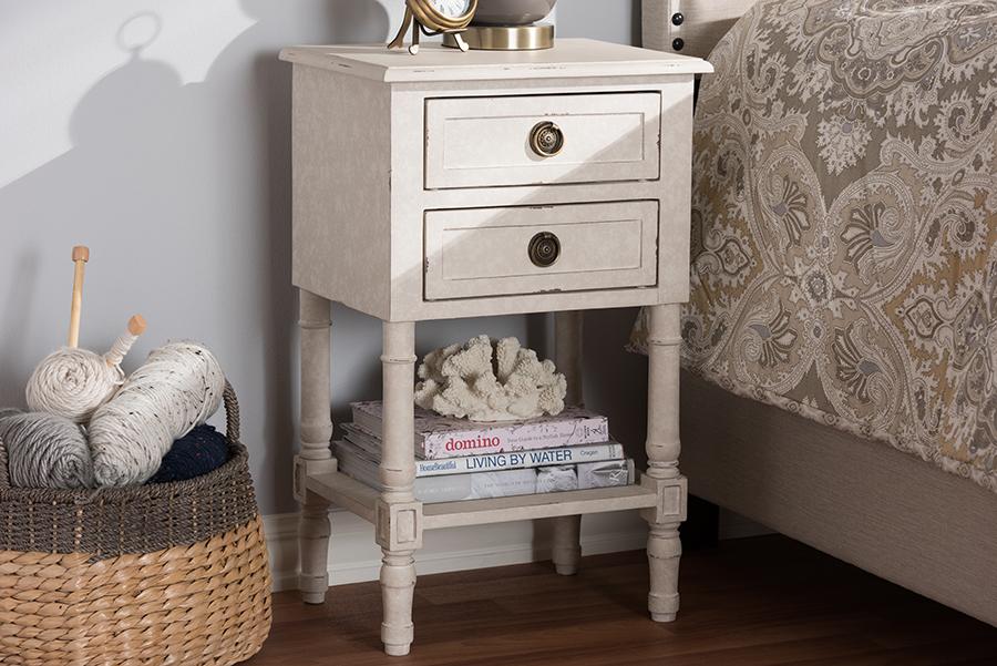 Baxton Studio Lenore Country Cottage Farmhouse Whitewashed 2-Drawer Nightstand